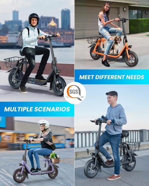 Gyroor Electric Scooter with Seat, 450W Powerful Motor up to 20 Miles Range, Foldable Scooter for Adult Max Speed 15.5Mph, Commuter Electric Scooter with Basket - Image 5