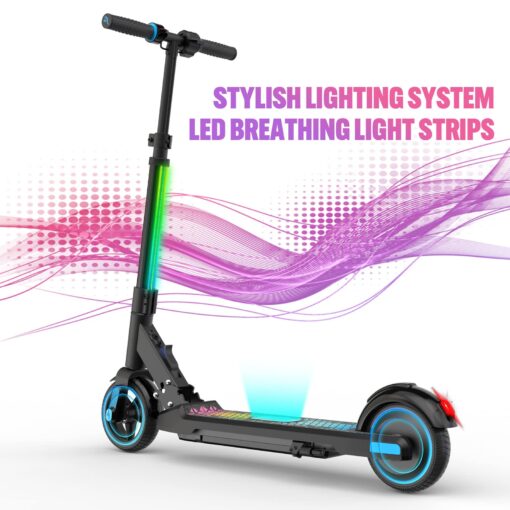 EVERCROSS EV06C Foldable Electric Scooter for Kids Ages 6-12, Up to 9.3 MPH & 5 Miles, LED Display, Colorful LED Lights, Lightweight (Black Pink) - Image 2