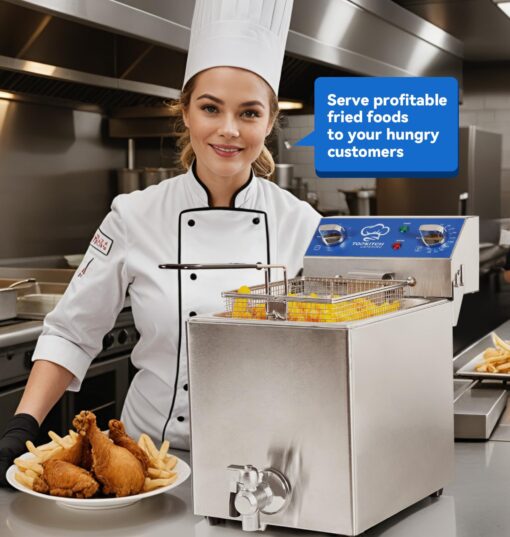 TOPKITCH 8.5Qt Electric Fryer with Oil Drain,30 Minutes Timer,Stretch forming oil tank,Lid and Solid Wire Mesh Basket,Medium Duty Commercial Electric Countertop Deep Fryers-120V,1800W - Image 7
