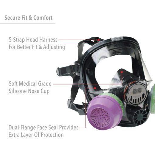 NORTH Honeywell Safety Products 760008A Safety Products, 7600 Series Full Facepiece Respirator, Dual Cartridge, Medium/Large - Image 5