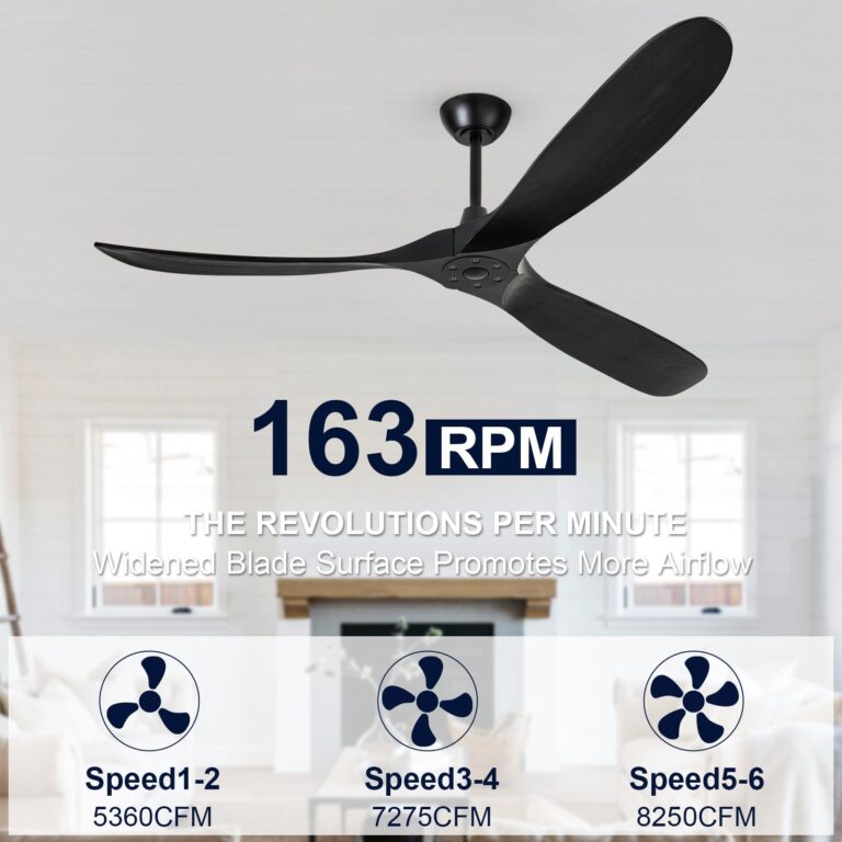 ZIMOFLL 72 inch Ceiling Fans Without Lights, Large Ceiling Fan no Light, Wet Rated Black Outdoor Ceiling Fans for Patios Outside Porch, High CFM speed DC Motor, 3 Blade Wood Ceiling Fan with Remote - Image 8