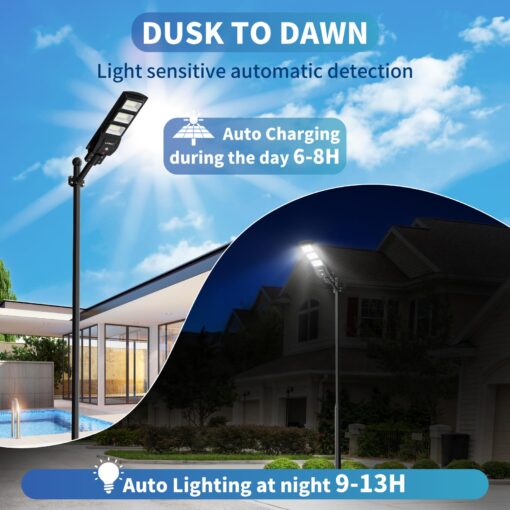 LANGY Solar Street Light Outdoor, Upgraded Solar Parking Lot Lights Dusk to Dawn, IP67 Waterproof 6500K 18000LM, Solar Street Light Motion Sensor with Remote Control for Commercial, Yard (2Pack) - Image 6