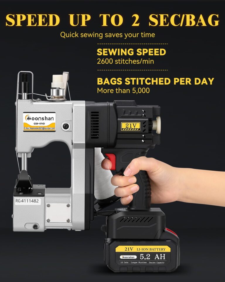 Moonshan Cordless Bag Closer Machine, Adjustable Speed Industrial Bag Closing Machine Bag Sewing Machine Aluminum Alloy for Packing Woven Bags Leather GS8-074D - Image 4