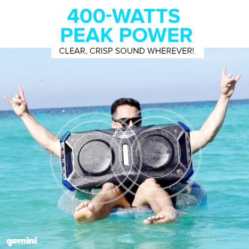 Gemini Sound SoundSplash 400W Floating Waterproof Wireless Bluetooth Speaker, LED Light Show, Dual 8” Woofers & NFC Pairing - Perfect for Pool Parties, Beach, Travel & Home Fun (Gray/Blue) - Image 7