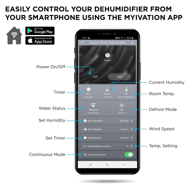 Ivation 4,500 Sq Ft Smart Wi-Fi Energy Star Dehumidifier with App, Continuous Drain Hose Connector, Programmable Humidity, 2.25 Gal Reservoir for Medium and Large Rooms (4,500 Sq Ft) - Image 5