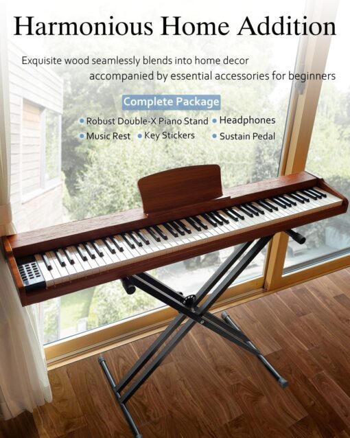 Longeye Piano Keyboard 88 Keys Wooden Electric Piano Semi Weighted Digital Piano for Beginner & Professional with Piano Stand, Music Rest, Headphones MOLD2 Walnut - Image 8
