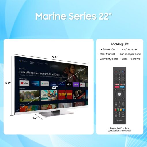SYLVOX 12 Volt TV, 22" Smart TV with DVD Player Built in, 1080P Google TV System ATSC NTSC WiFi Bluetooth HDMI USB, AC/DC Powered, 12V TV for RV Camper Boat Coastal Home (Marine Series) - Image 3