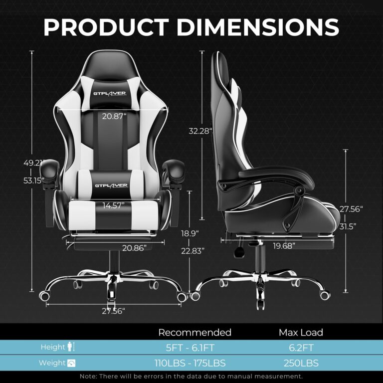GTPLAYER Gaming Chair, Computer Chair with Footrest and Lumbar Support, Height Adjustable Game Chair with 360°-Swivel Seat and Headrest and for Office or Gaming (White) - Image 7