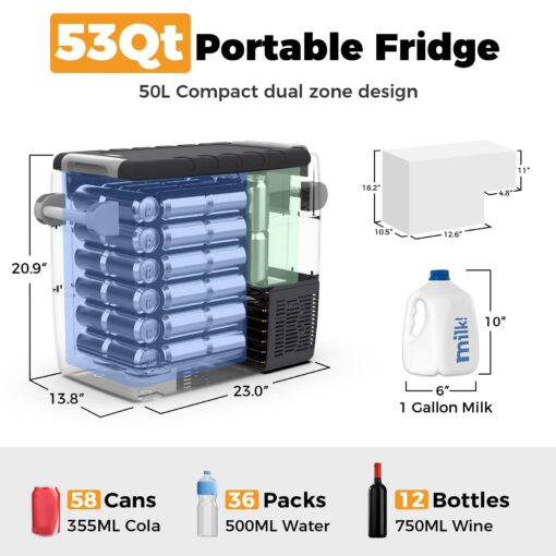 Setpower AJ50 12V Refrigerator 53 Quart Electric Cooler Car Refrigerator 12V Portable Fridge Freezer 12/24V DC for Vehicles Truck Van RV Camper SUV Boat Travel Road Trips Camping - Image 7