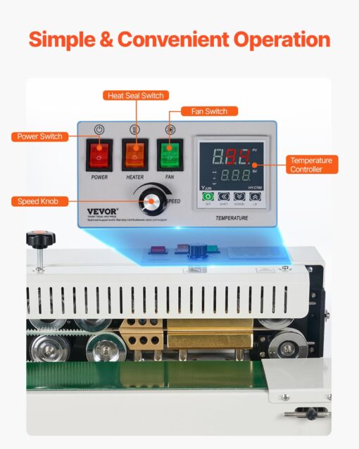 VEVOR Continuous Bag Band Sealing Machine, 0.24-0.47 in/6-12 mm Seal Width, Band Sealer Machine with Digital Temperature Control, Carbon Steel Bag Sealer for 0.02-0.8 mm Plastic Bags Films - Image 5