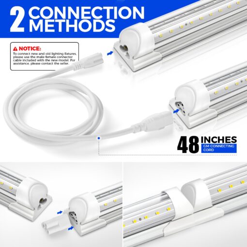 Barrina 8FT LED Shop Lights, 72W 10000LM 5000K, Daylight White, V Shape, Clear Cover, Hight Output, Linkable, T8 LED Tube Lights for Garage 8 Foot with Plug, 4 Packs - Image 5