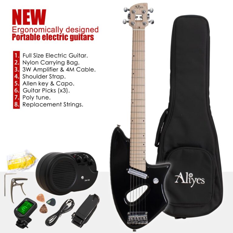 Aliyes Ultra Light Electric Guitar for Adult,Full 24 3/4" Scale for Travel and Practice,Portable Small Size Guitar Featherlight,Solid Wood Body Gig Bag, All Accessories (Black) - Image 5