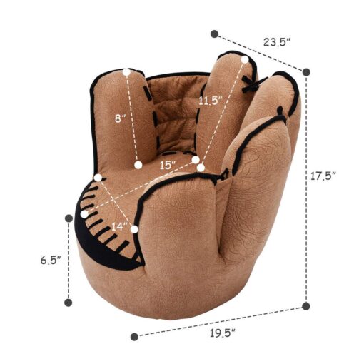 Costzon Kids Couch with Solid Wood Frame & Baseball Glove Design, Children Armchair for Play Room, Nursery, Kindergarten, Kids Room, Gift for Boys & Girls (Brown) - Image 4
