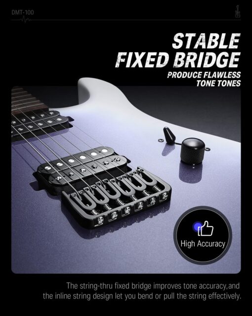 Donner Solid Body Electric Guitar, 39 Inch Metal Electric Guitar Beginner Kits with Bag, Strings, Strap, Cable, Strings Dampener for Rock Music Lover, DMT-100 (Gradient Violet) - Image 7