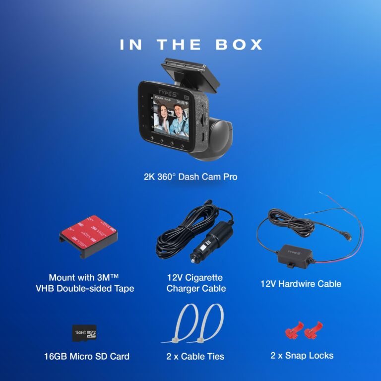 Type S P200 PRO Smart 360° Dash cam, 2K 1440p Surveillance with Smart G-Sensor Incident Detection, VR Video Mode, GPS map Integration, Wireless Video Access via App, 32GB SD Card Included - Image 2
