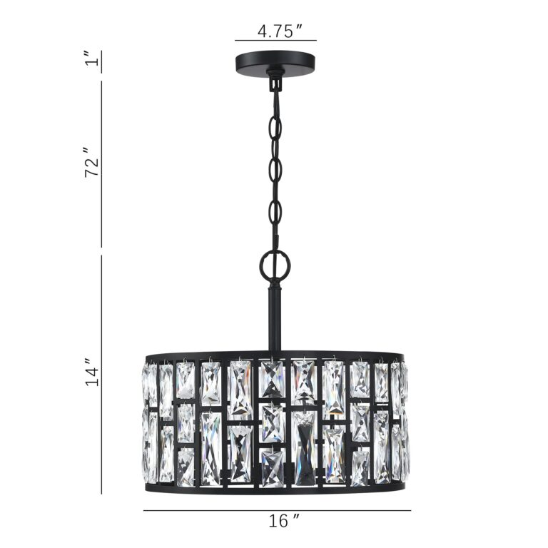 Farmhouse Crystal Convertible Chandelier and Semi Flush Mount Lighting Black Cylinder Drum Shade Pendant for Kitchen Island Dining Room Bedroom Hallway - Image 6