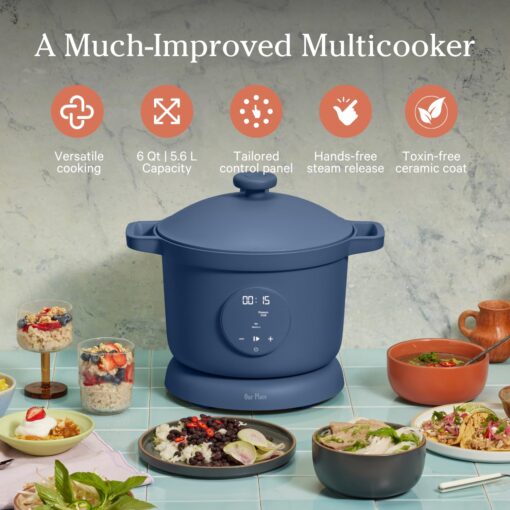 Our Place Dream Cooker | 6-quart Multicooker | 4 Versatile Modes | Pressure Cook, Slow Cook, Sear & Saute, Keep Warm | Hands-Free Steam Release | Tailored Control Panel | Blue Salt - Image 6