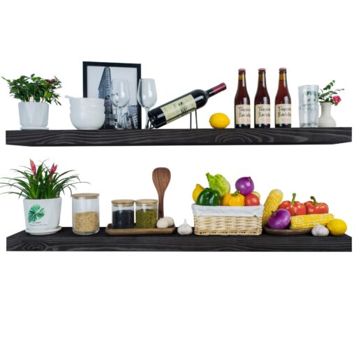 XWNE Rusitc Floating Shelves 48 inch Long 8 "deep Set of 2, Heavy Duty Wood Wall Mounted Shelves for Bathroom Living Room Kitchen,Book Shelves with Thickened Hidden Bracket-Black