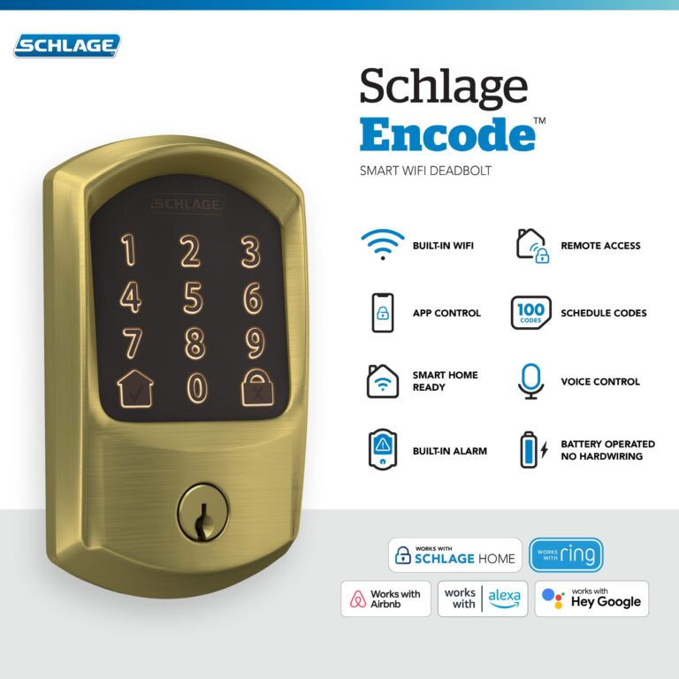 Schlage Encode Smart WiFi Deadbolt Lock for Front Door - Keyless Entry with App or Touchscreen - Works with Alexa, Apple HomeKit, Hey Google, & Airbnb - Create Codes for Guests - Satin Brass Gold - Image 11