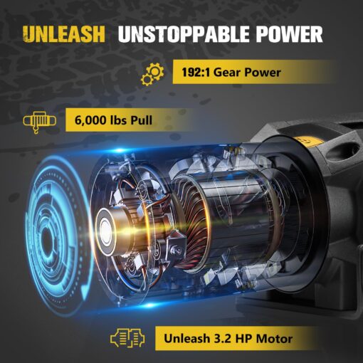 BUNKER INDUST 6000lb Electric Winch 12V Waterproof with Synthetic Rope Hawse Fairlead Kit for Offroad UTV ATV,Recovery Winch with Both Wireless Handheld Remote and Corded Control - Image 9