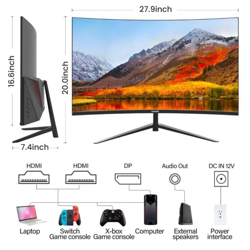 Gawfolk Monitor 32 inch Computer Monitor QHD (2560 x 1440) 2K 1500R Curved Computer Monitors 75HZ PC Monitors VA Screen for Home, Office and Dormitory,Support Wall Mount- Black - Image 7