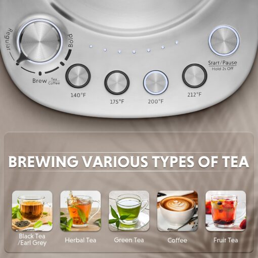 BUYDEEM K176 Tea Maker, Multifunctional Stainless Steel Electric Kettle for Tea and Coffee Brewing, Auto Keep Warm, 5 Flavor Controls, 1.5L - Image 6