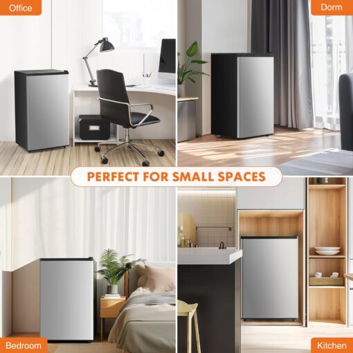Sweetcrispy 3.2 Cu.Ft Mini Fridge with Freezer Small Refrigerator Single Door Adjustable Thermostat Energy-efficient Low Noise, Compact Fridge for Bedroom, Office, Dorm (Silver Door) - Image 2
