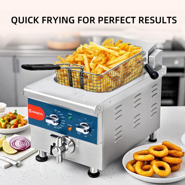 JOHAKYU 13Lbs/6L Electric Commercial Deep Fryer with Basket, Timer & Drain - Swung Up Fryer Head, 120V 1800W Stainless Steel Countertop Deep Fryer for Home & Restaurant Use - Image 7