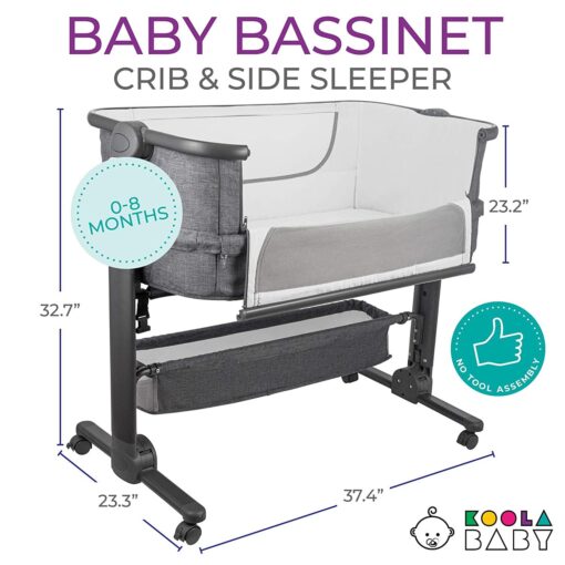 KoolerThings Baby Bassinet, Bedside Sleeper for Baby, Easy Folding Portable Crib with Storage Basket for Newborn, Bedside Bassinet, Comfy Mattress/Travel Bag Included (Bassinet) (Grey) - Image 7
