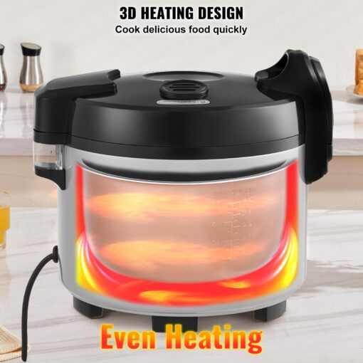 VEVOR Commercial Rice Cooker, 60-Cup Rice Cooker, 13.74 Qt / 13 Liter Large Rice Cooker and Warmer with Nonstick Inner Pot, Fast Cooking and 12-Hour Keep Warm, with Rice Cup and Paddle, for Restaurant - Image 6