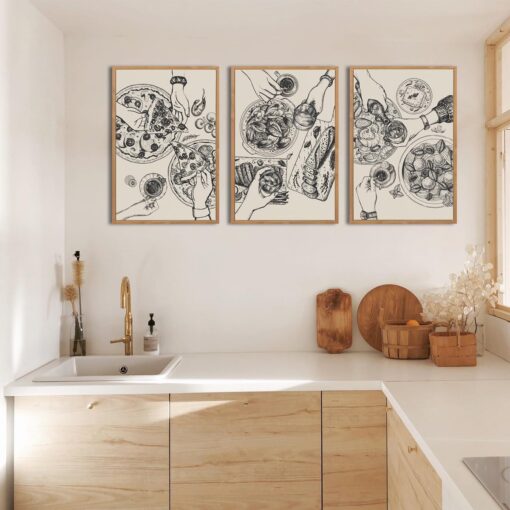 BINCUE Extra Large Kitchen Wall Art Set of 3 Cheers Wall Decor Food Pizza Retro Modern Artwork for Dining Room Kitchen Cooking Space Decor 24x36 Inches - Image 4
