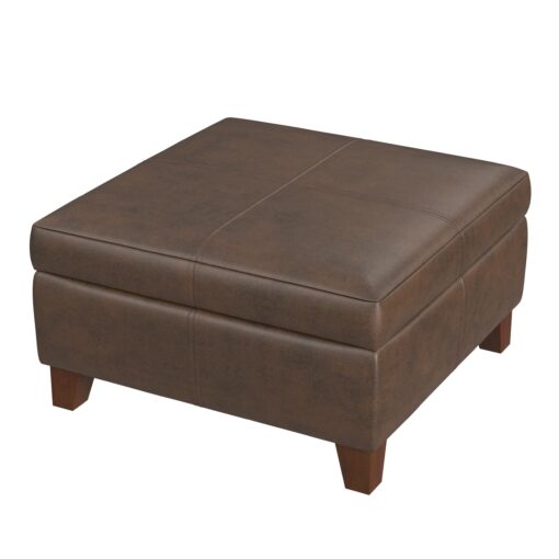 HomePop Home Decor |K2380-E910 | Luxury Large Faux Leather Square Storage Ottoman | Ottoman with Storage for Living Room & Bedroom, Brown Faux Leather - Image 11