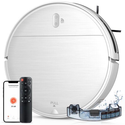 Robot Vacuum and Mop, 2 in 1 Robotic Vacuum Cleaner with Schedule, App/Voice, Slim Mopping Vacuum Robot with Watertank and Dustbin, Self-Charging, Easy of Use, Ideal for Hard Floor, Pet Hair, Carpet