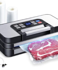 95Kpa Powerful Precision Pro Vacuum Sealer, with 10-in-1 Functions, Easy-Lock Handle, Double Heat Seal & Double Pump, Vacuum Sealer Machine for Food with Bags Storage, Built-in Cutter,Stainless Steel