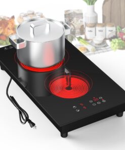 VBGK Electric Cooktop,3000W 12 inch Electric Stove Top,Built-in and Countertop 2 Burner Electric Cooktop 220V with Plug,9 Power Levels, Kids Lock & Timer,LED Touch Control,Overheat Protection Stovetop