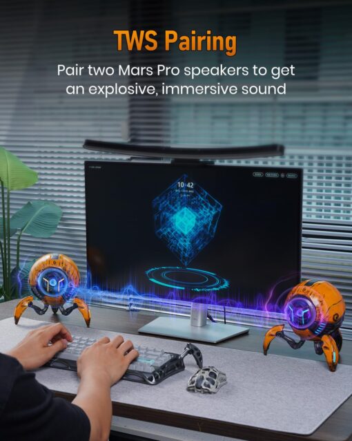 GravaStar Loudspeakers Mars Pro Portable Bluetooth Speaker New Version, Deep Bass Loud Stereo Sound, 15H Playtime, 6 RGB Lights, Dual Pairing, Portable for Home, Outdoors, Party, Camping, Home, Gifts - Image 2