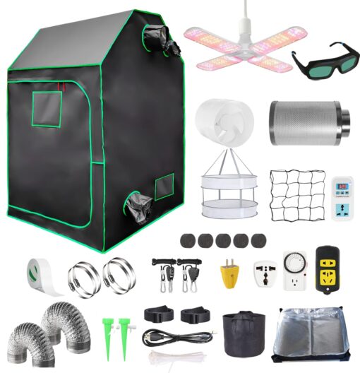 Grow Tent Kit,Complete 4x4ft High Reflective Mylar Indoor Grow Tent Hydroponics Indoor Plant Growing Tent Room Full Spectrum LED Grow Light Ventilaion Fan Growing System+Accesseries (48" x 48" x 83")