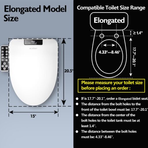 WLJBIDET Elongated Bidet Toilet Seat,Electronic Heated Smart Toilet Seat with Unlimited Heated Water and Warm Air Dryer,Adjustable Temperature,Self-Cleaning Stainless Steel Nozzle,Side Panel Control - Image 2