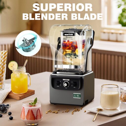 Wantjoin Professional Blender, Commercial Quiet blender Soundproof Blender 2200ml with Cover for Crushing Ice,Smoothie,Puree,Blender for Kitchen 1800W (Grey) - Image 4