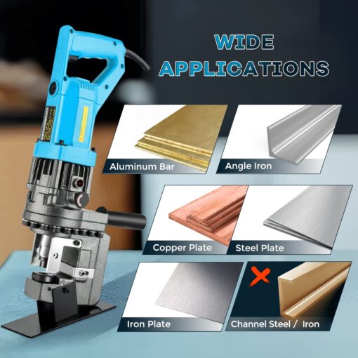 Bonvoisin Electric Hydraulic Hole Puncher Φ1/4"-4/5" 1200W Punching Machine 110V Metal Hole Punch with Carbon Brush 5 Dies for Iron Copper Aluminum Plate Angle Steel - Image 3