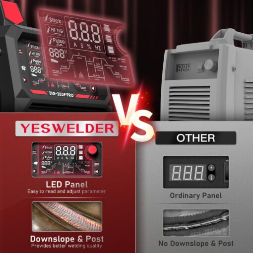 YESWELDER TIG Welder With Pulse 205Amp Large LED Display, STICK/DC TIG/PULSE TIG 3 In 1, 110&220V Dual Voltage TIG Welding Machine TIG-205P - Image 8