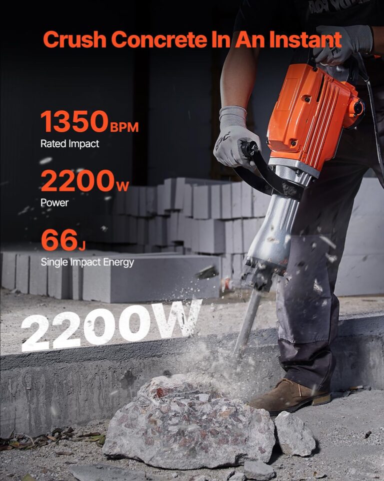 VEVOR Demolition Jack Hammer, MAX 2200W Electric Jackhammer Heavy Duty, 1350 BPM Concrete Breaker 4pcs Chisels Bit Chipping W/Case, Gloves - Image 9