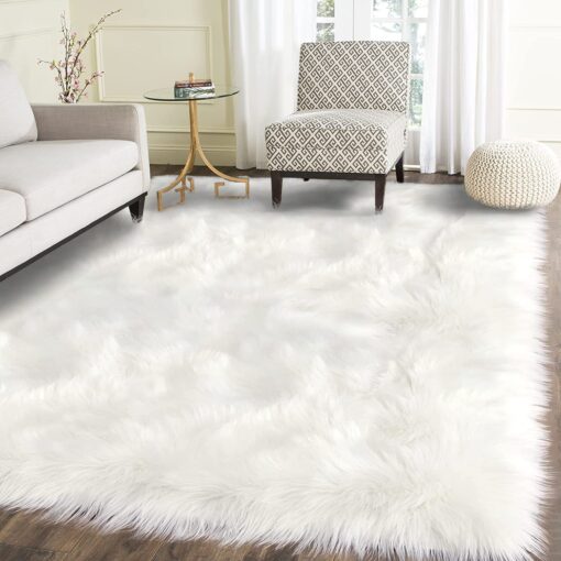 Latepis White Faux Fur Rug 8x10, Faux Fur Sheepskin Rug for Living Room, Fluffy Washable Fuzzy Carpet for Bedroom, Luxury Room Decor, Rectangle - Image 2