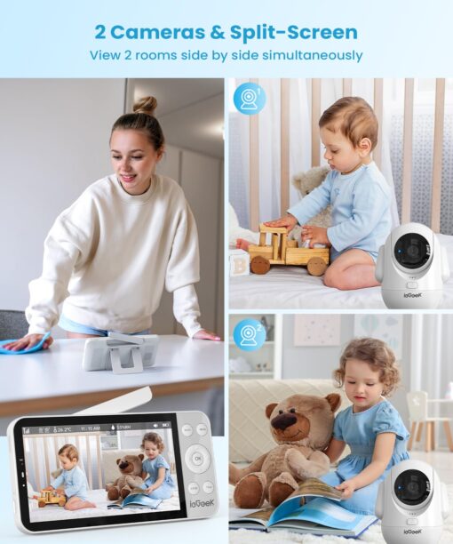 ieGeek 5.5’’ Split-Screen Baby Monitor,2.5K UHD Baby Monitor with 2 Cameras and Audio,Night Light,Prone Sleeping&Cry Detection,Two-Way Talk,Night Vision,2.4G&5Ghz WiFi App Control,4000mAh Battery - Image 9
