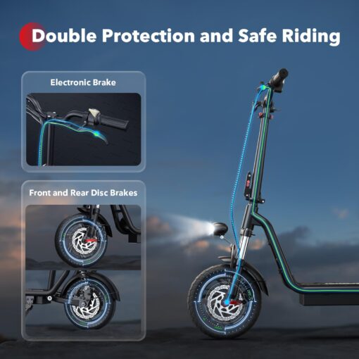 iScooter Electric Scooter with Seat, 21 Miles Long Range & 15.6 Mph Top Speed, 12'' Pneumatic Tire, Height Adjustable Seat &Handlebar, Dual Suspensions Commuting Scooter with Basket - Image 5