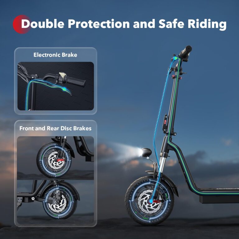 iScooter Electric Scooter with Seat, 21 Miles Long Range & 15.6 Mph Top Speed, 12'' Pneumatic Tire, Height Adjustable Seat &Handlebar, Dual Suspensions Commuting Scooter with Basket - Image 5