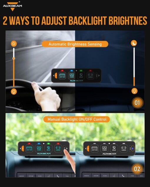 Auxbeam 4 Gang Slim Switch Panel RGB AS-R40 Automatic Dimmable Switch Panel with Toggle Momentary Pulsed LED Control Panel Off Backlight 12-24V for Truck Offroad Car Boat Waterproof, 2-Year Warranty - Image 5