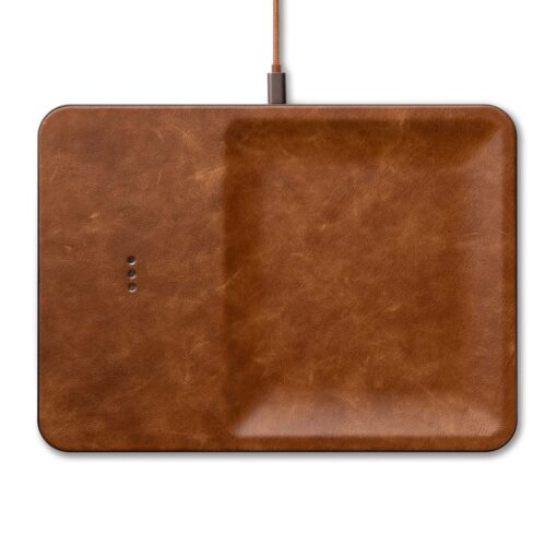 Courant CATCH:3 Classics - Italian Leather Wireless Charging Station and Valet Tray (Saddle) - Compatible with iPhone 16, 15, 14, 13, 12, 11, Galaxy S24, S23, S22, S21, S20, Note, AirPods, AirPods Pro