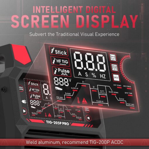 YESWELDER TIG Welder With Pulse 205Amp Large LED Display, STICK/DC TIG/PULSE TIG 3 In 1, 110&220V Dual Voltage TIG Welding Machine TIG-205P - Image 9