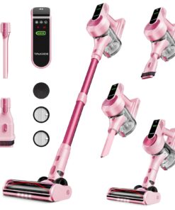 Cordless Vacuum Cleaner, 40Kpa 45Mins Vacuum Cleaners for Home, 8-in-1 Lightweight Stick Vacuum with Powerful Suction, Anti-tangle Wireless Vacuum for Carpet, Tile, Pet Hair, Hardwood Floors, Pink